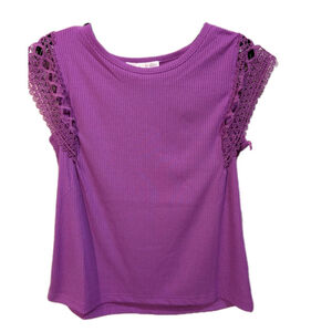 NWT Stella + Ginger PURPLE HYACINTH Crochet Short Sleeved Boho Top Tee Shirt PL